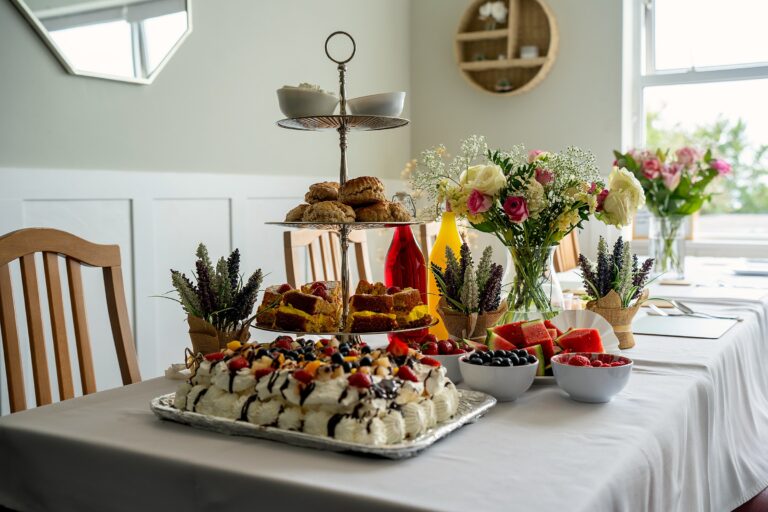 An afternoon tea spread of cakes and desserts at Mount Olivet