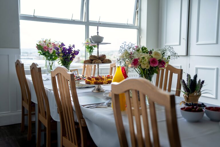 Mount Olivet's dining room set for afternoon tea